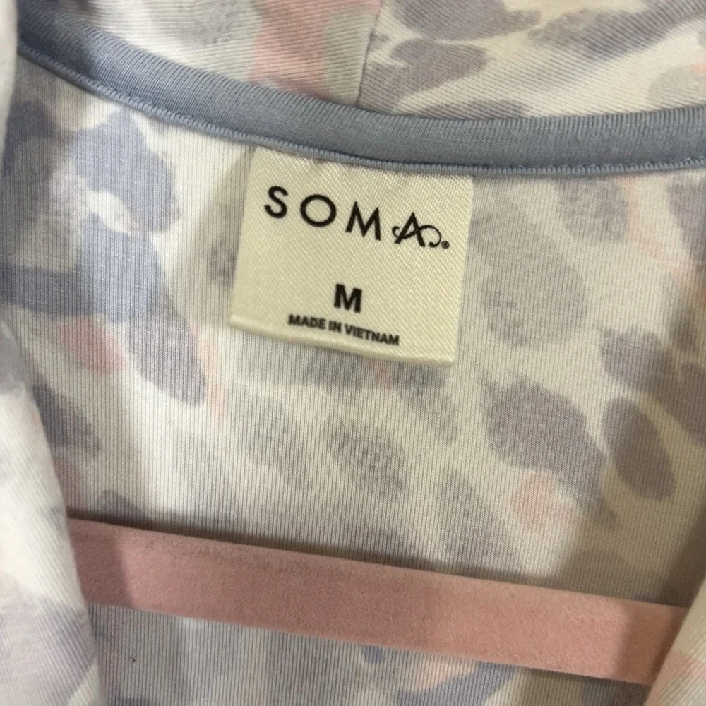 Soma Pajama Short Set Womens Sz M Blue Gray Pink Leopard Stretch